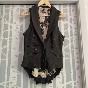 LITERATURE NOIR Black Leather Double Breasted Lined Vest size Medium